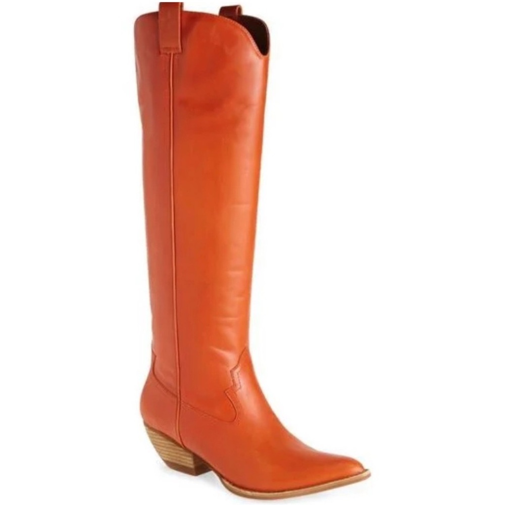 Jeffrey Campbell Calvera Orange Sanded Tall Knee Western Boots 5.5
